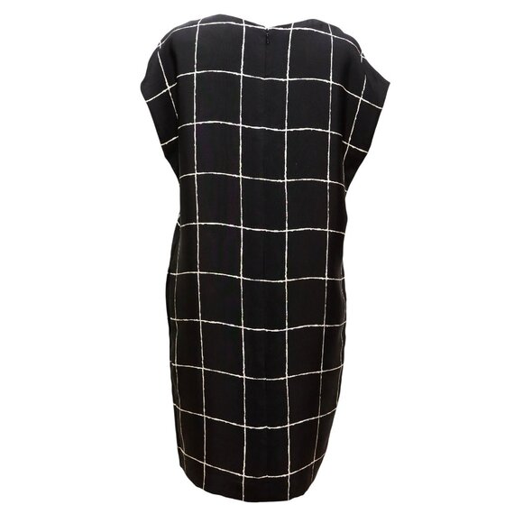 VINCE. Black and White Windowpane 100% Silk Shift Dress with Pockets - Picture 3 of 7
